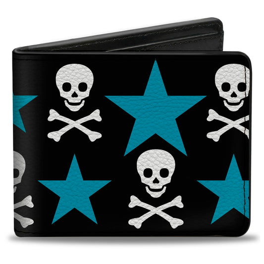 Bi-Fold Wallet - Skulls & Stars Black White Blue
