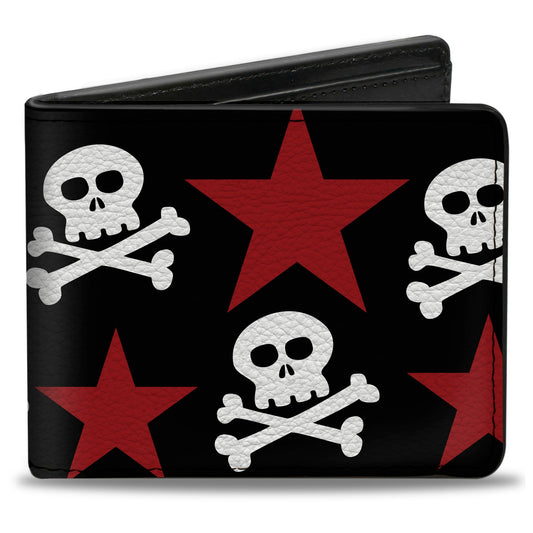 Bi-Fold Wallet - Skulls & Stars Black White Red