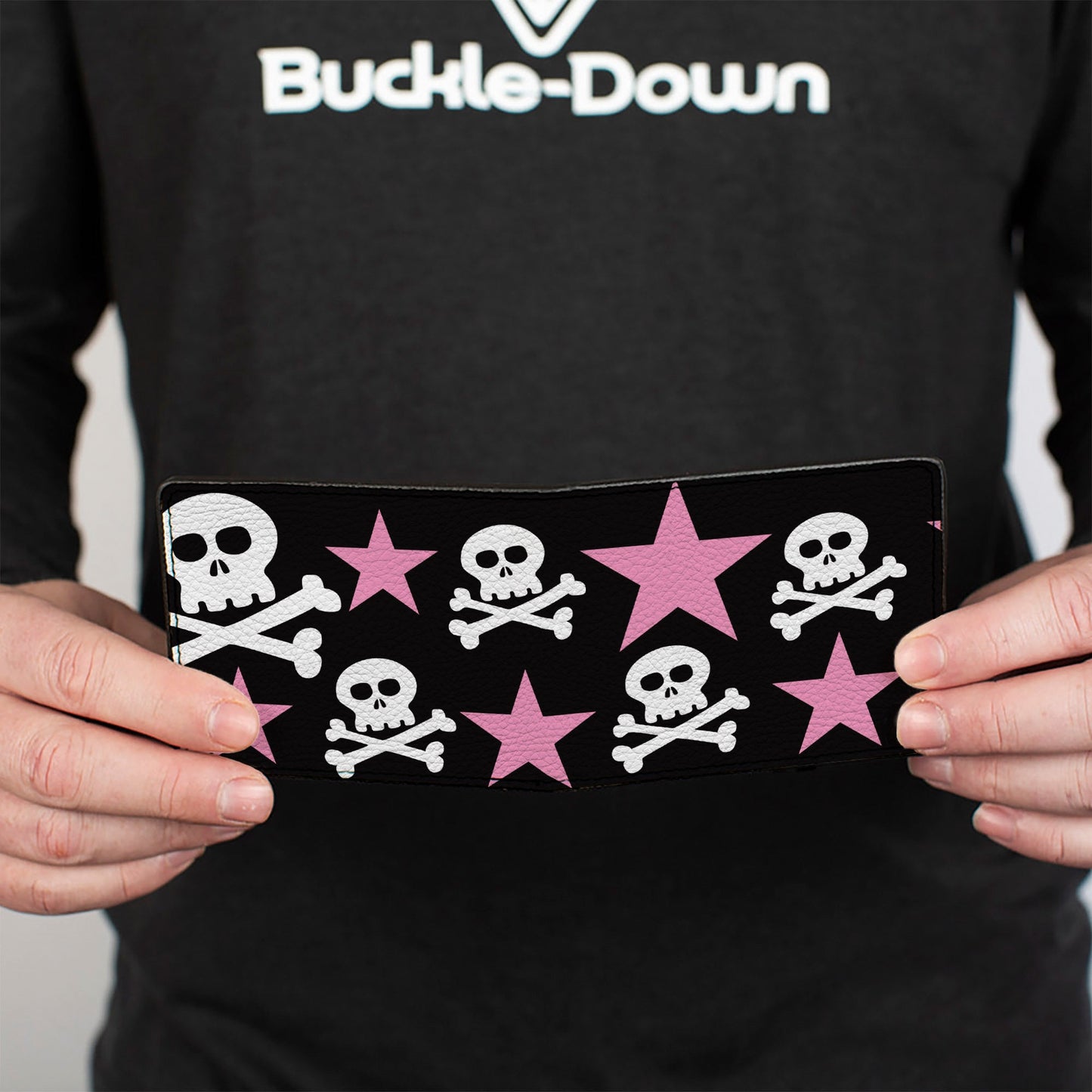 Bi-Fold Wallet - Skulls & Stars Black White Pink