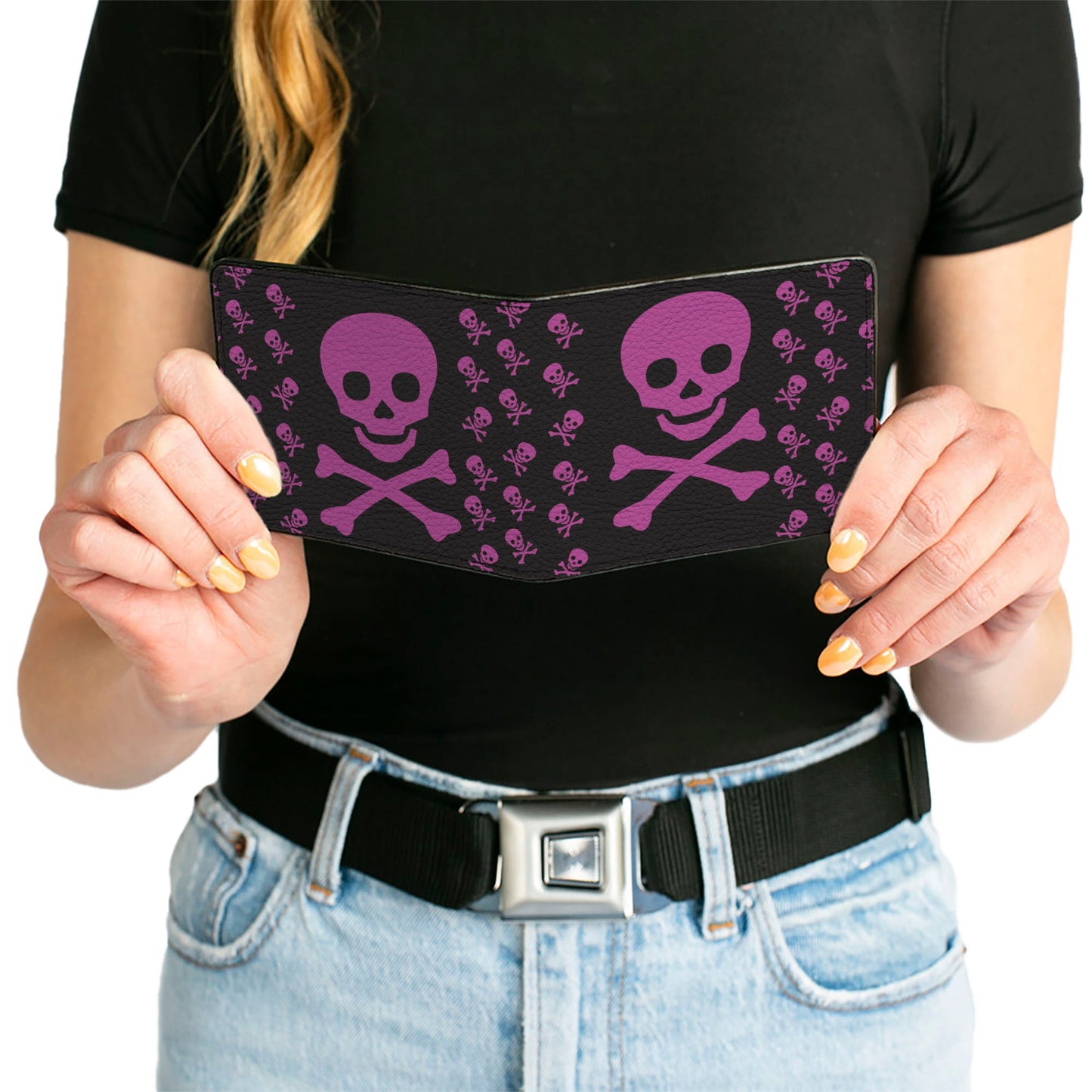 Bi-Fold Wallet - Skull w Babies Black Fuchsia