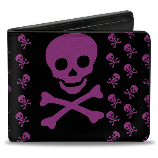 Bi-Fold Wallet - Skull w Babies Black Fuchsia