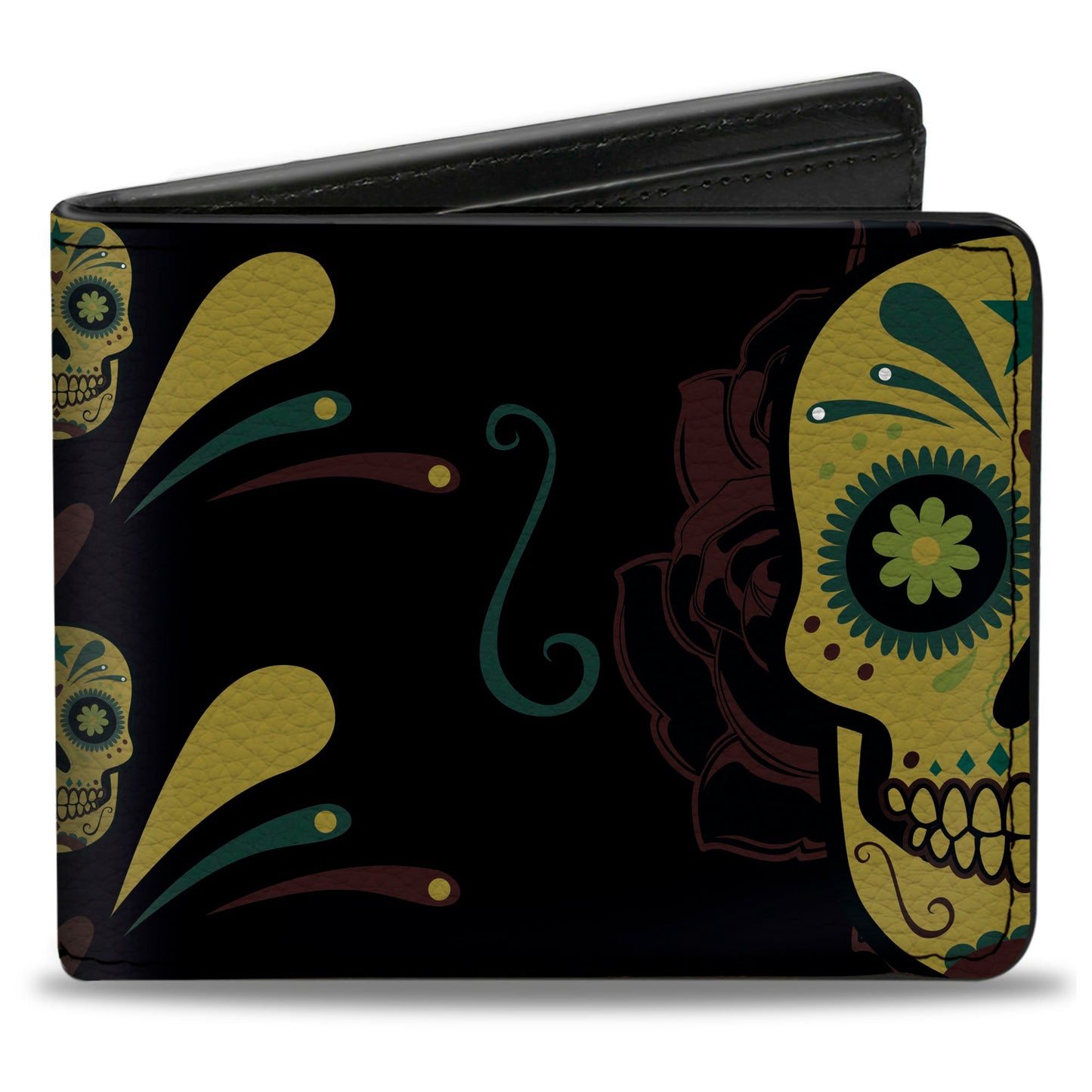Bi-Fold Wallet - Sugar Skulls Black Olive Burgundy