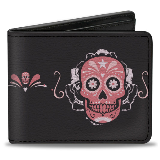 Bi-Fold Wallet - Sugar Skulls Gray Pink
