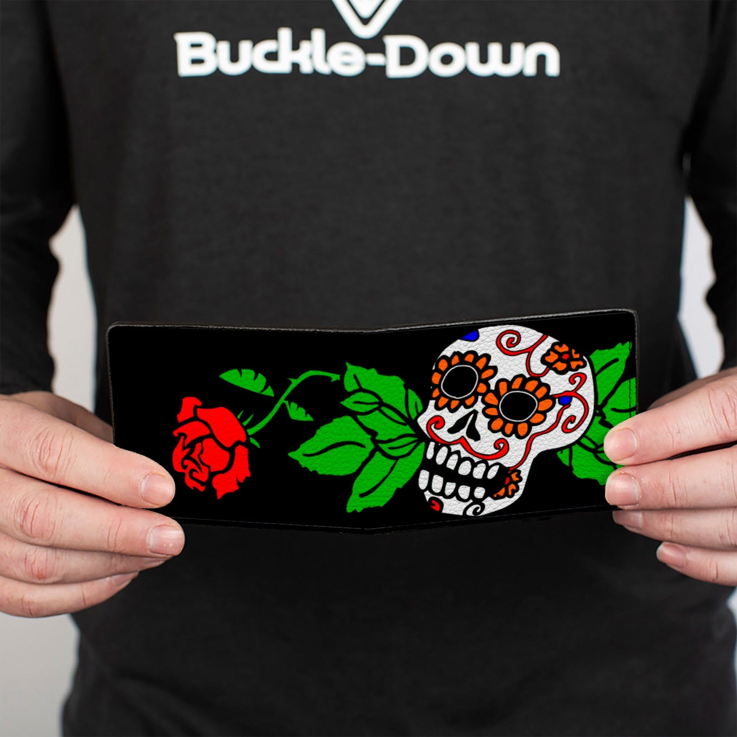 Bi-Fold Wallet - Sugar Skull w Roses & Heart