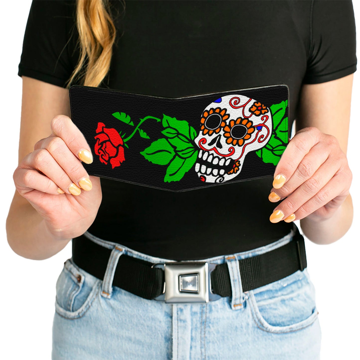 Bi-Fold Wallet - Sugar Skull w Roses & Heart