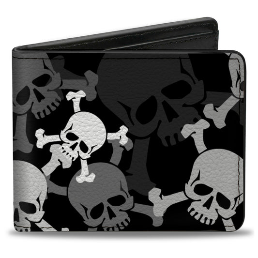 Bi-Fold Wallet - Top Skulls Stacked Black Gray White