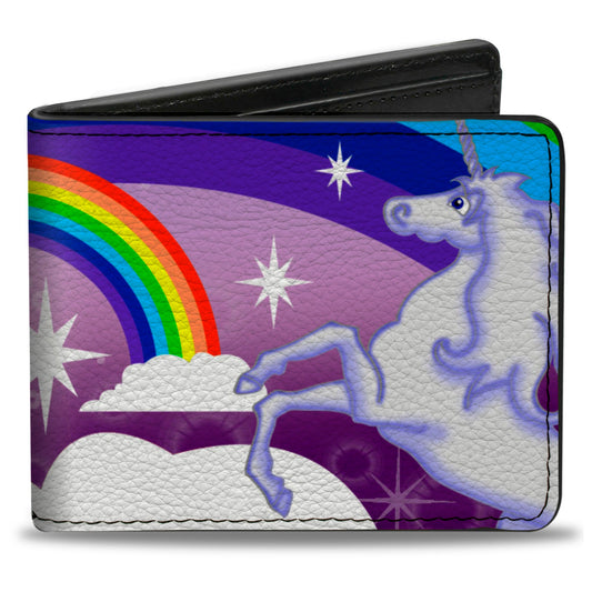Bi-Fold Wallet - Unicorns in Rainbows w Sparkles Purple