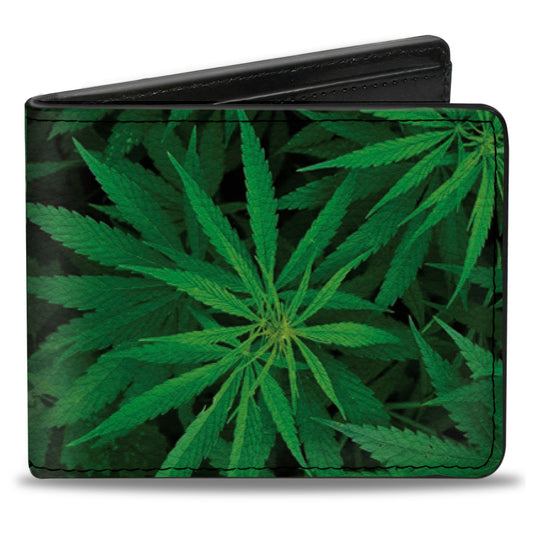 Bi-Fold Wallet - Vivid Marijuana Leaves Stacked