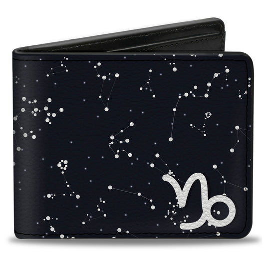 Bi-Fold Wallet - Zodiac Capricorn Symbol Constellations Black White