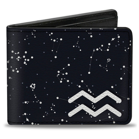 Bi-Fold Wallet - Zodiac Aquarius Symbol Constellations Black White
