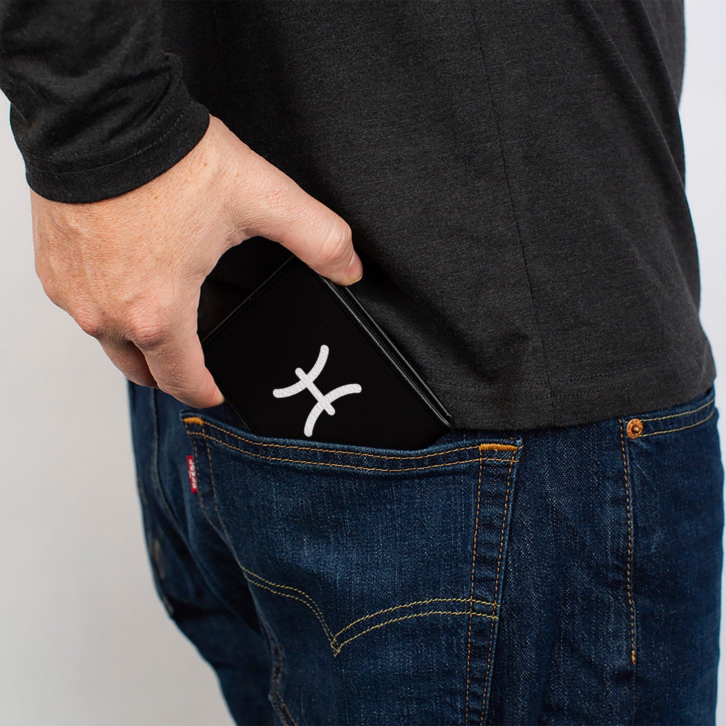 Bi-Fold Wallet - Zodiac PISCES Symbol Black White