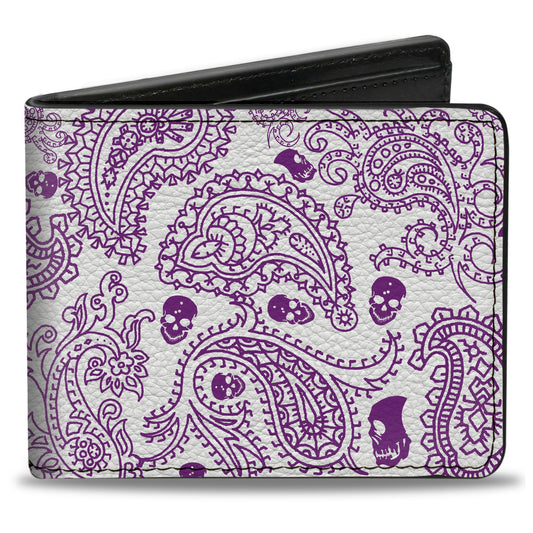 Bi-Fold Wallet - Bandana Skulls White Purple