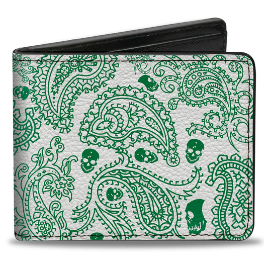 Bi-Fold Wallet - Bandana Skulls White Irish Green