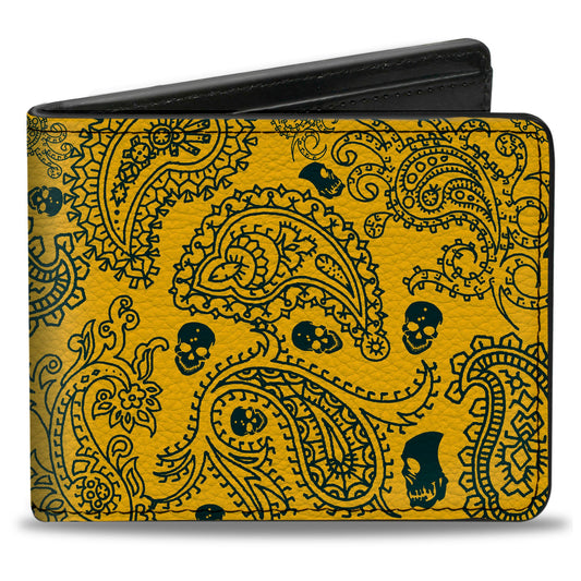 Bi-Fold Wallet - Bandana Skulls Gold Green