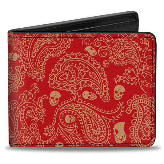 Bi-Fold Wallet - Bandana Skulls Scarlet Red Gold