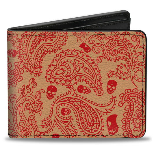 Bi-Fold Wallet - Bandana Skulls Gold Scarlet Red