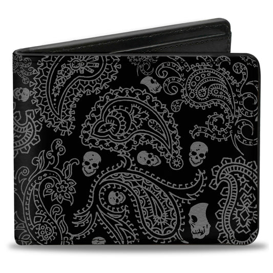 Bi-Fold Wallet - Bandana Skulls Black Silver