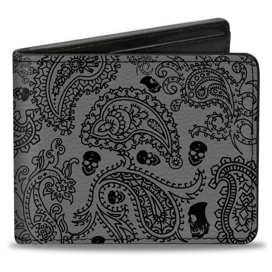 Bi-Fold Wallet - Bandana Skulls Silver Black