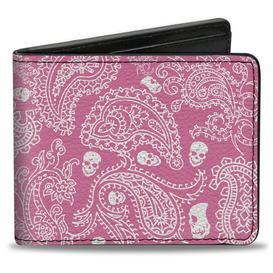Bi-Fold Wallet - Bandana Skulls Pink White