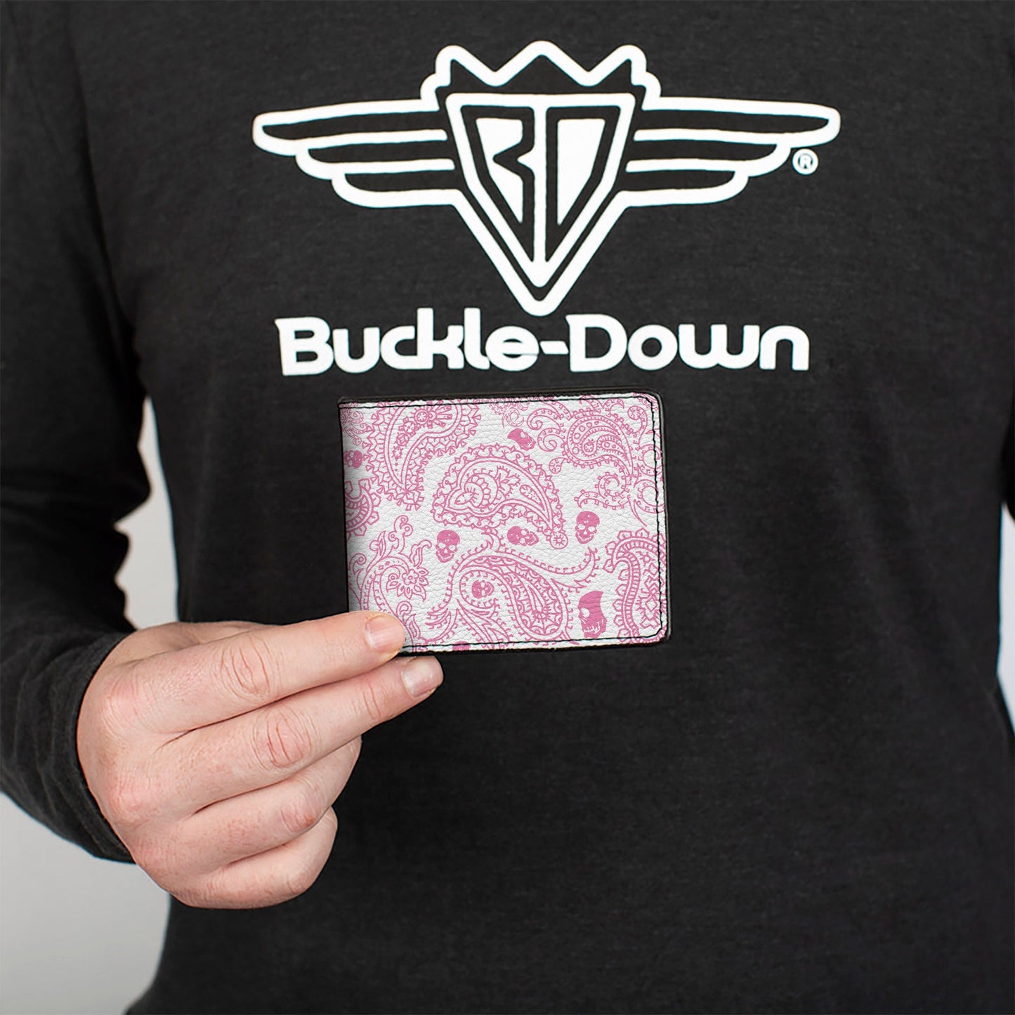 Bi-Fold Wallet - Bandana Skulls White Pink