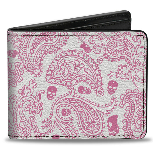 Bi-Fold Wallet - Bandana Skulls White Pink
