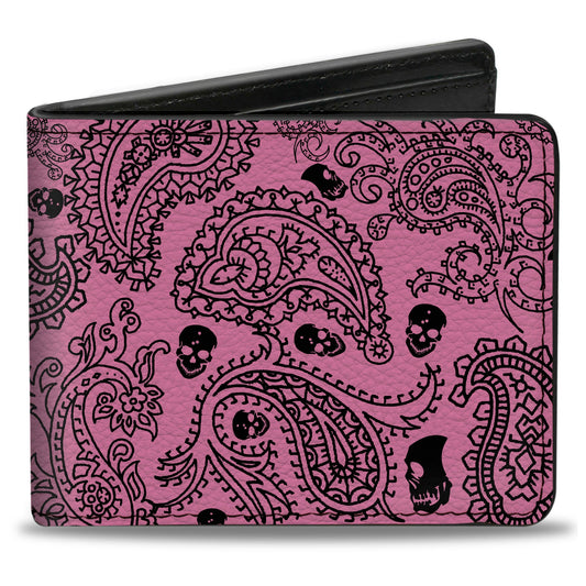 Bi-Fold Wallet - Bandana Skulls Pink Black