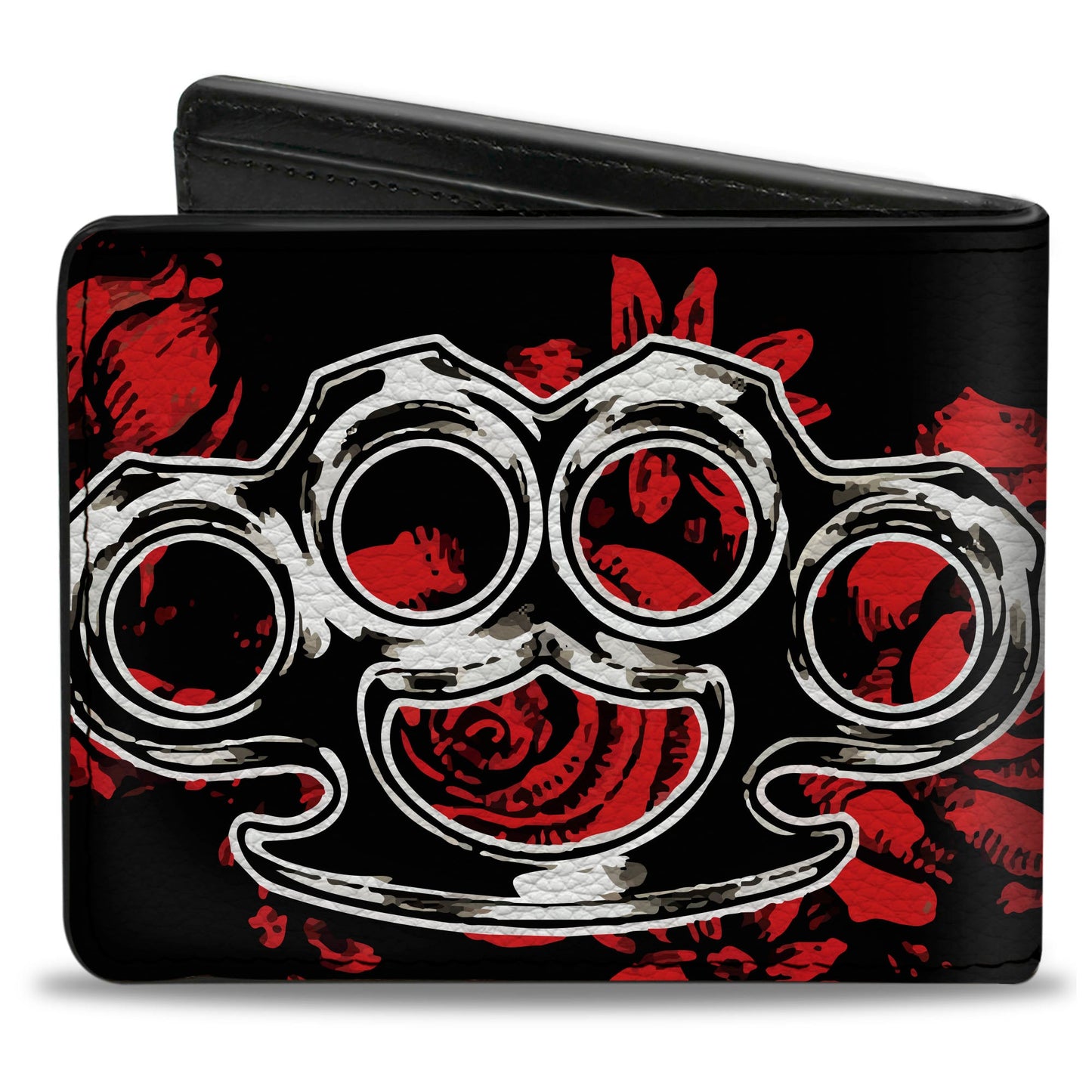 Bi-Fold Wallet - Brass Knuckles Skulls Roses Black Red White