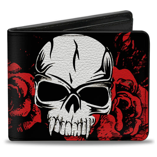 Bi-Fold Wallet - Brass Knuckles Skulls Roses Black Red White