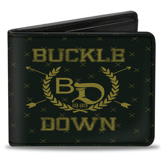 Bi-Fold Wallet - Buckle-Down Winged Skull ENJOY THE RIDE Olive Lime Green