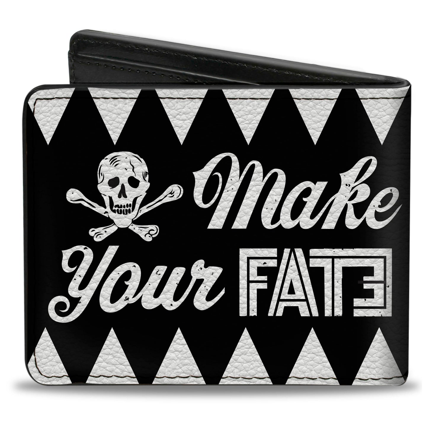 Bi-Fold Wallet - Buckle-Down Skull MAKE YOUR FATE Black White