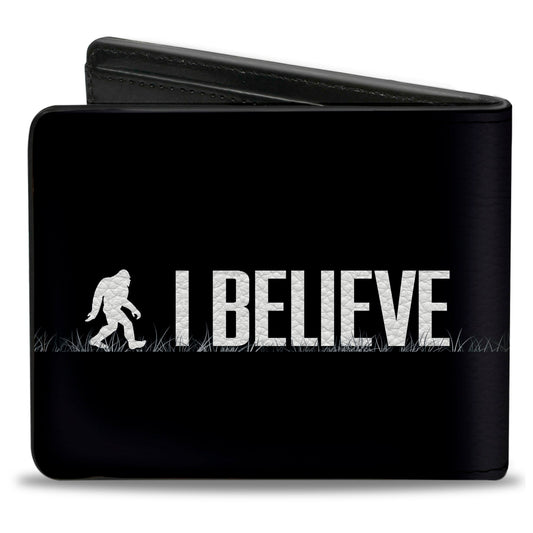 Bi-Fold Wallet - Bigfoot Silhouette I BELIEVE Black Gray White