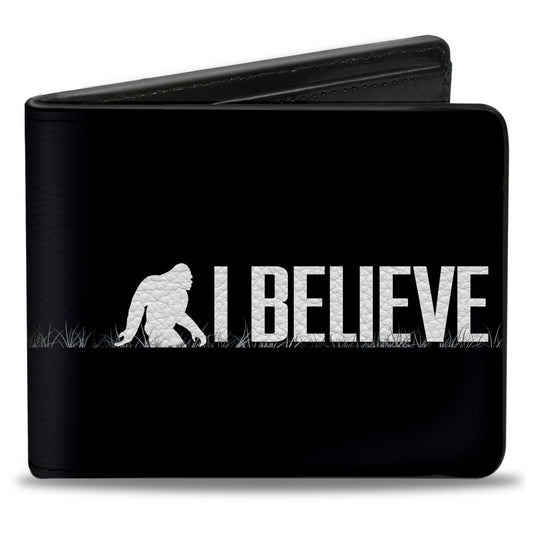 Bi-Fold Wallet - Bigfoot Silhouette I BELIEVE Black Gray White