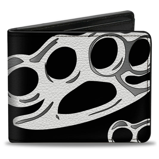 Bi-Fold Wallet - Brass Knuckles Skulls Roses2 Black White