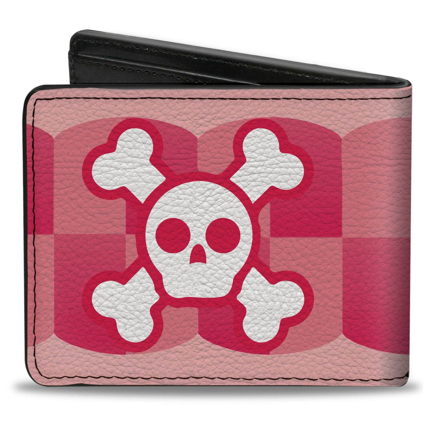 Bi-Fold Wallet - Cute Skulls w Checkers Pinks White