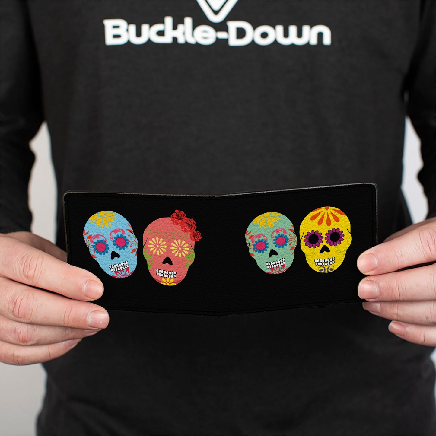 Bi-Fold Wallet - Painted Sugar Skulls Black Multi Color