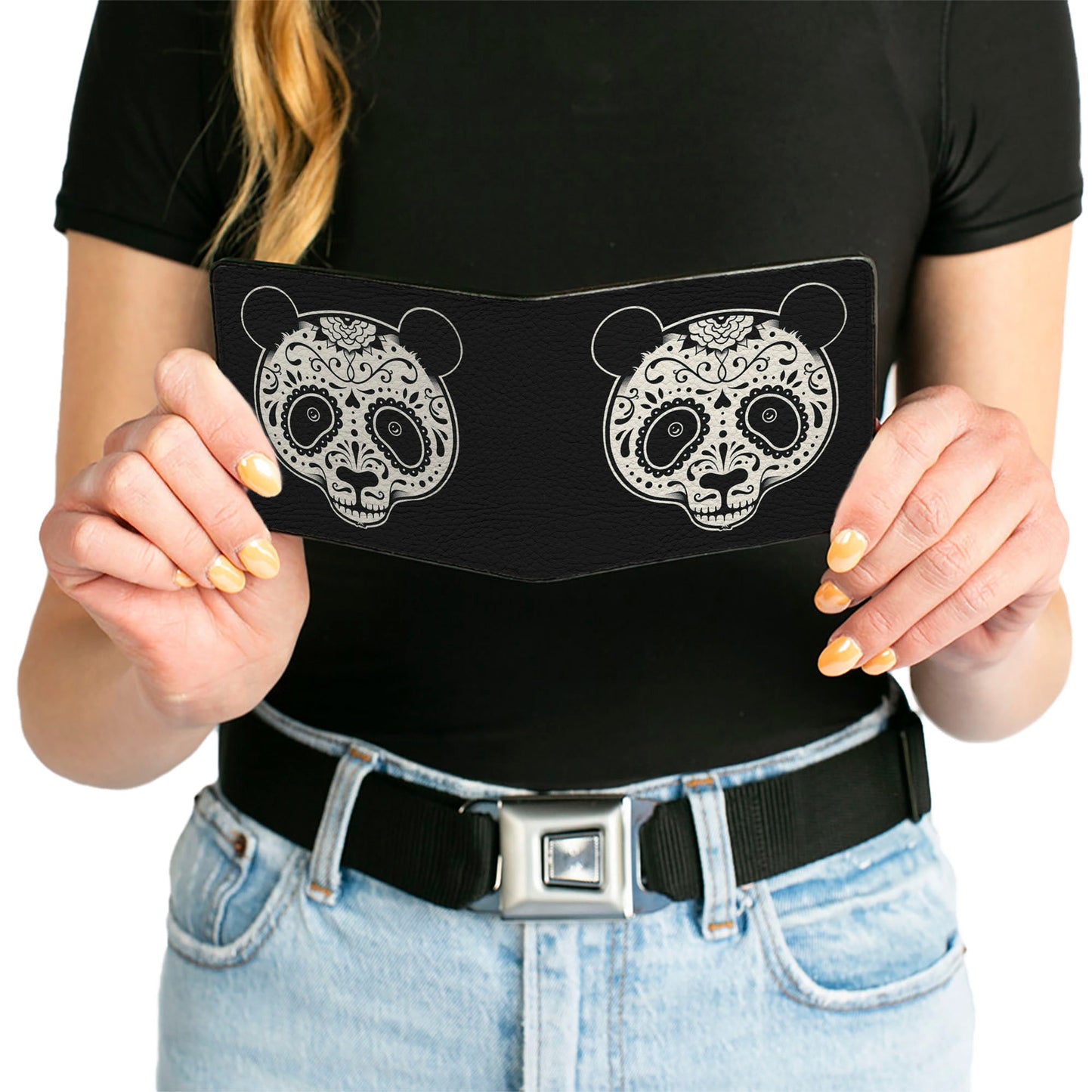 Bi-Fold Wallet - Panda Bear Sugar Skull Black White