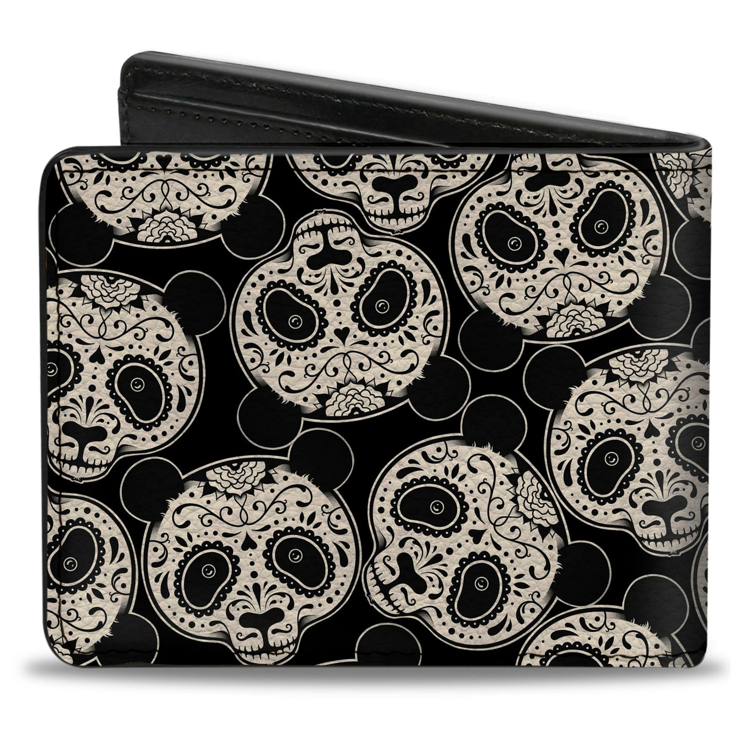 Bi-Fold Wallet - Panda Bear Sugar Skull Scattered Black White