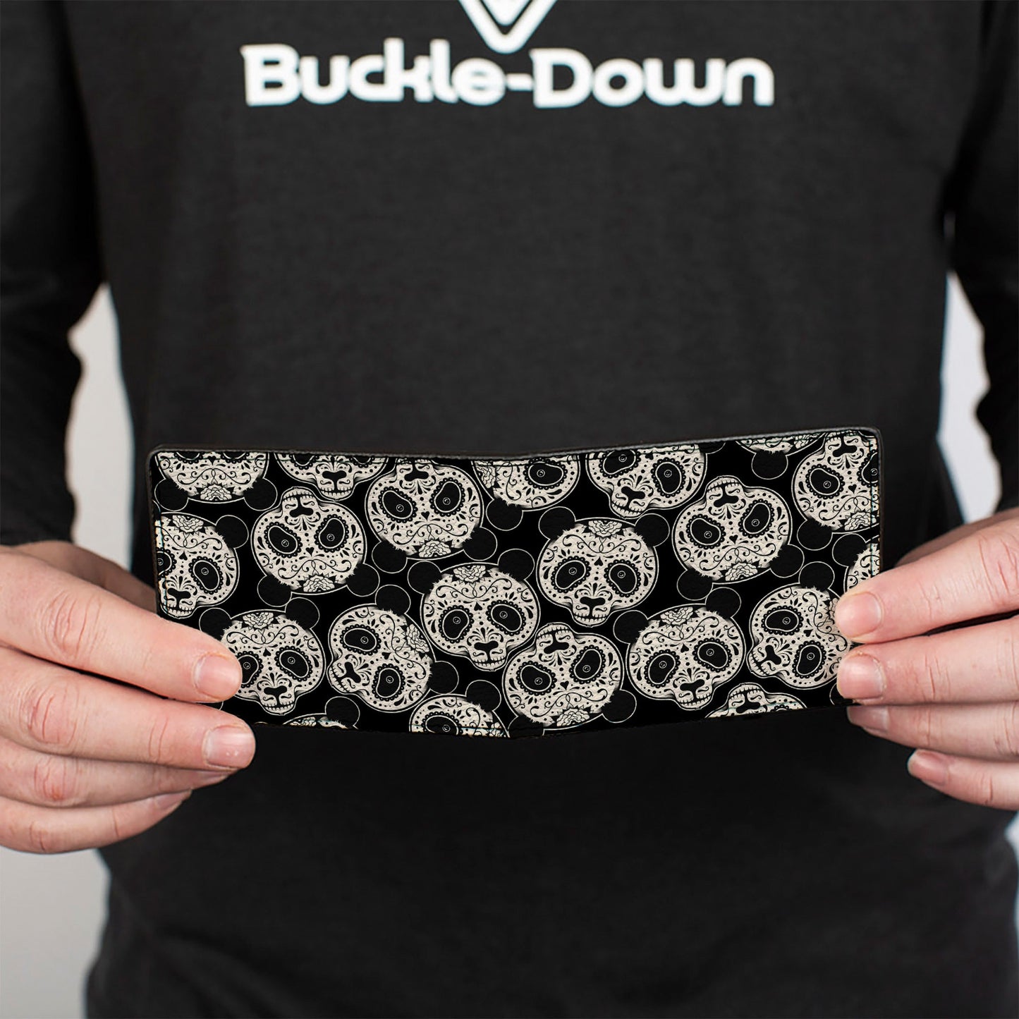 Bi-Fold Wallet - Panda Bear Sugar Skull Scattered Black White