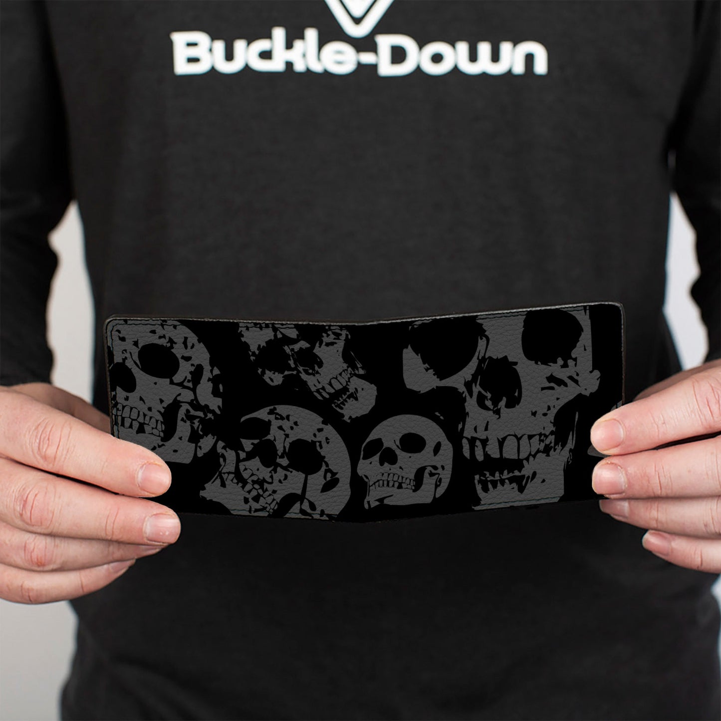 Bi-Fold Wallet - Skulls Stacked Weathered Black Gray