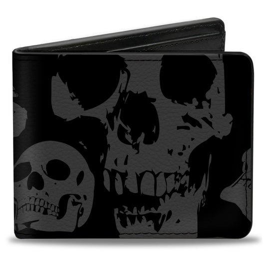 Bi-Fold Wallet - Skulls Stacked Weathered Black Gray
