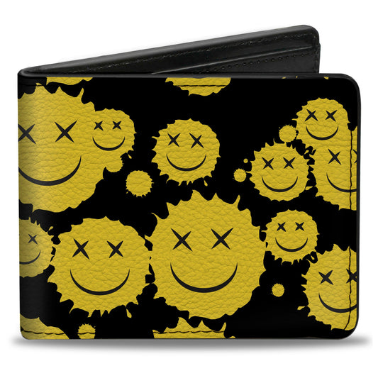 Bi-Fold Wallet - Smiley Face Splatter Scattered Black/Yellow