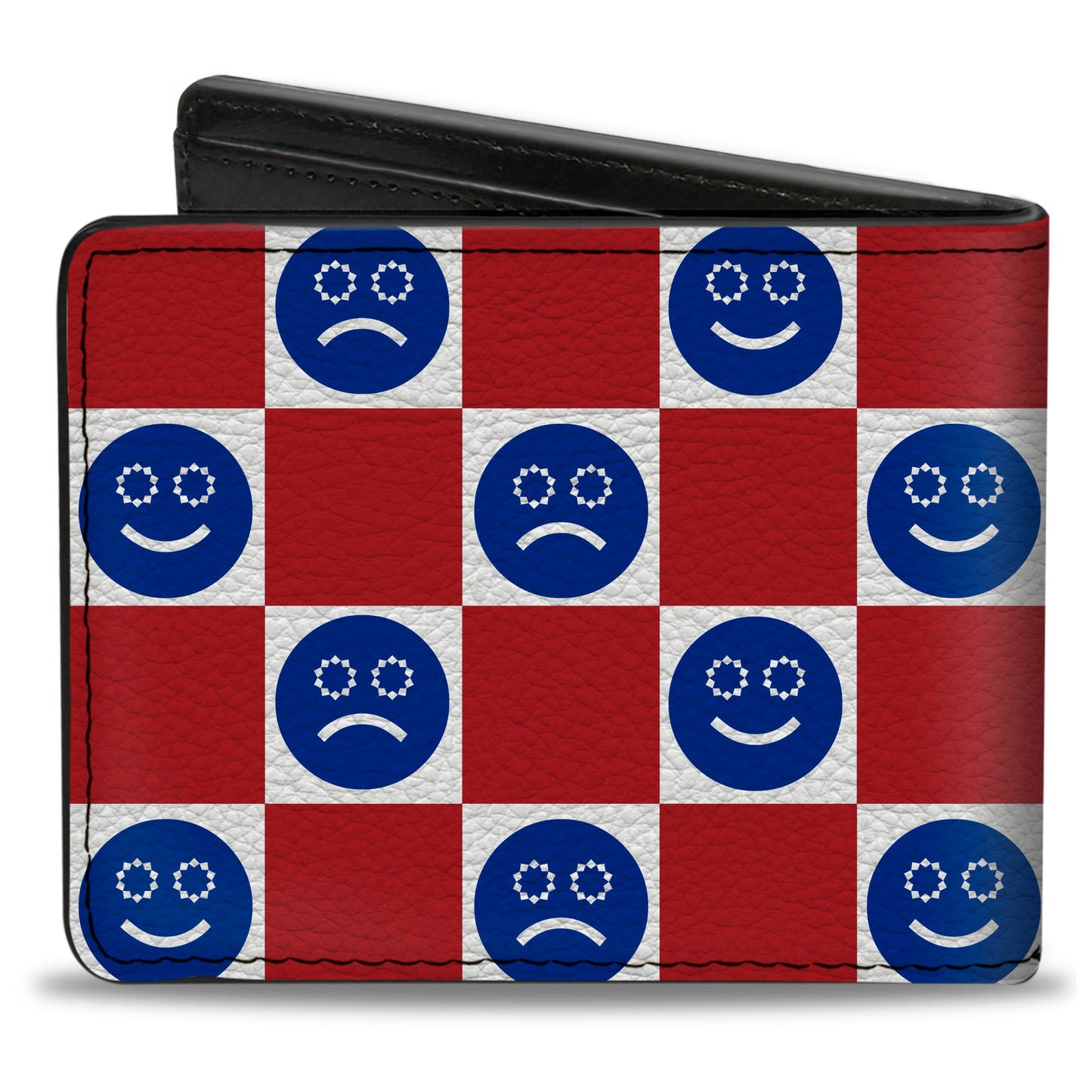 Bi-Fold Wallet - Smiley Sad Face Checker Red/White/Blue