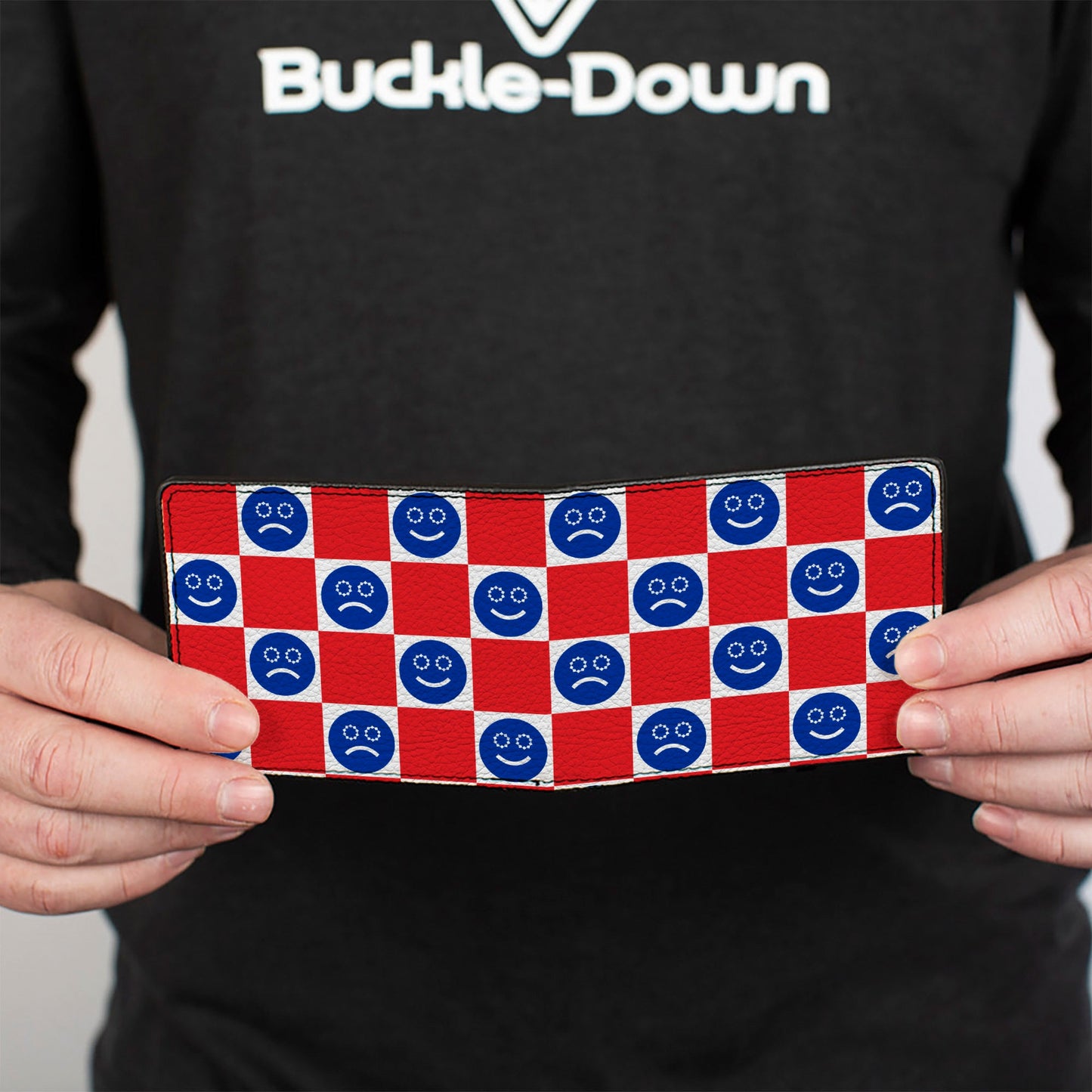 Bi-Fold Wallet - Smiley Sad Face Checker Red/White/Blue