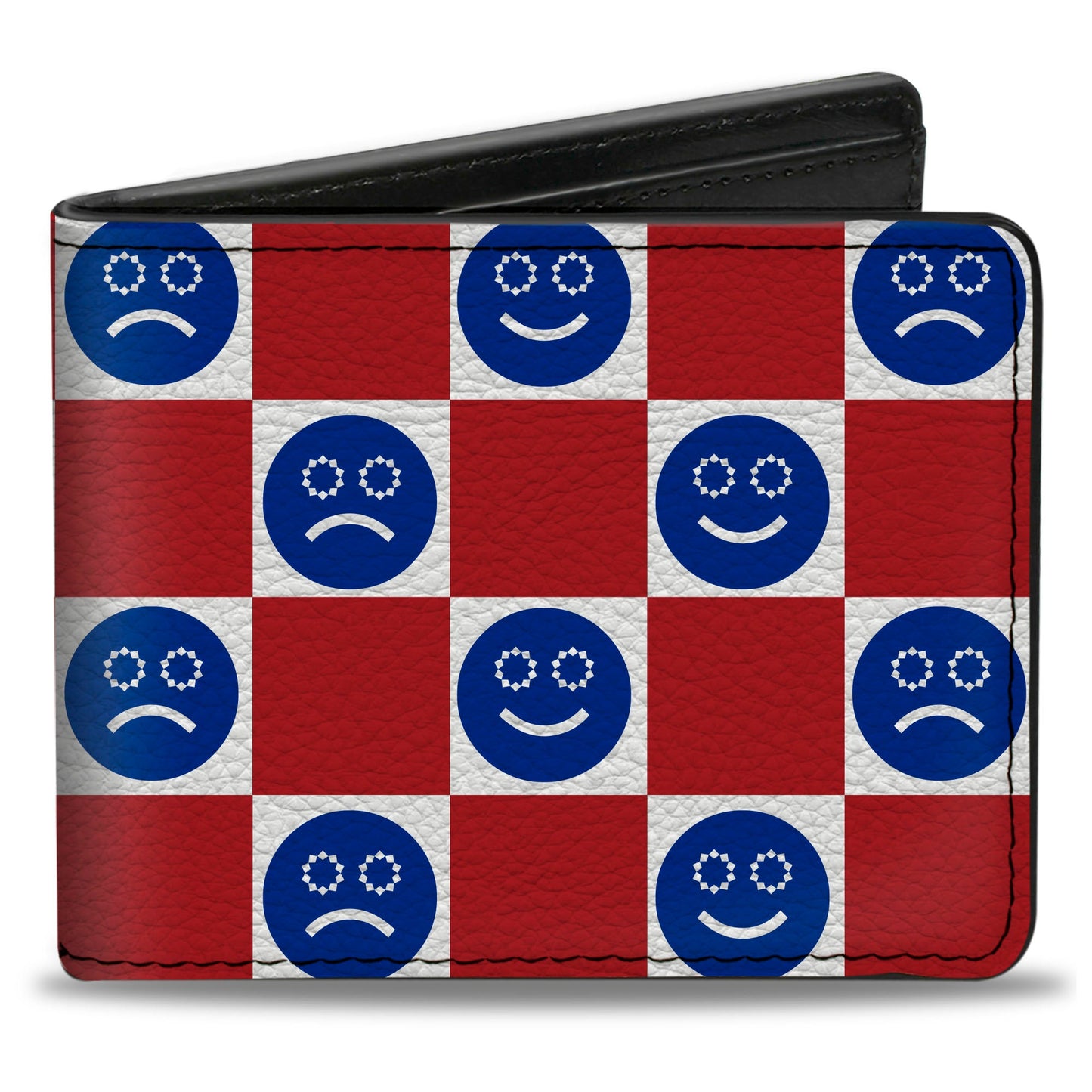 Bi-Fold Wallet - Smiley Sad Face Checker Red/White/Blue