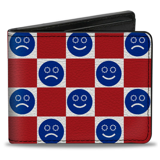 Bi-Fold Wallet - Smiley Sad Face Checker Red/White/Blue