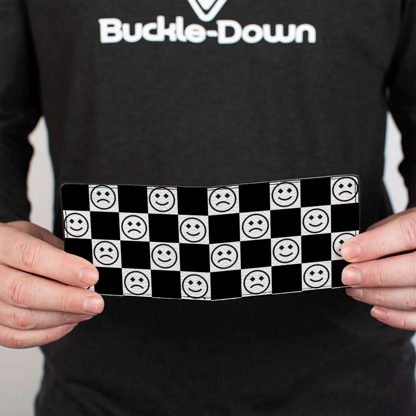 Bi-Fold Wallet - Smiley Sad Face Checker Black/White