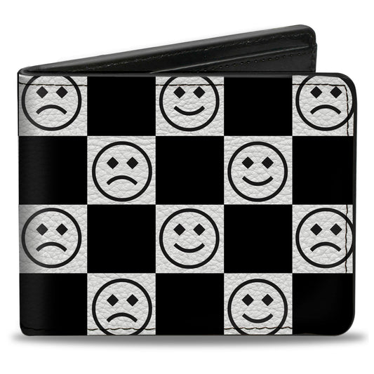 Bi-Fold Wallet - Smiley Sad Face Checker Black/White