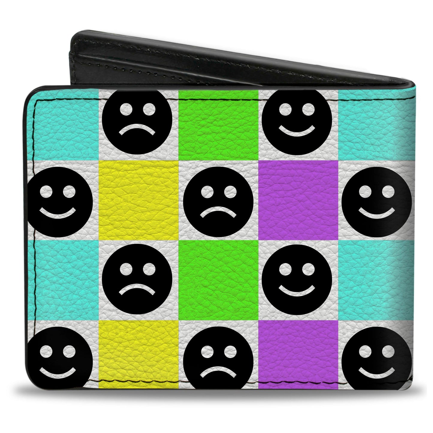 Bi-Fold Wallet - Smiley Sad Face Checker Multi Color/White
