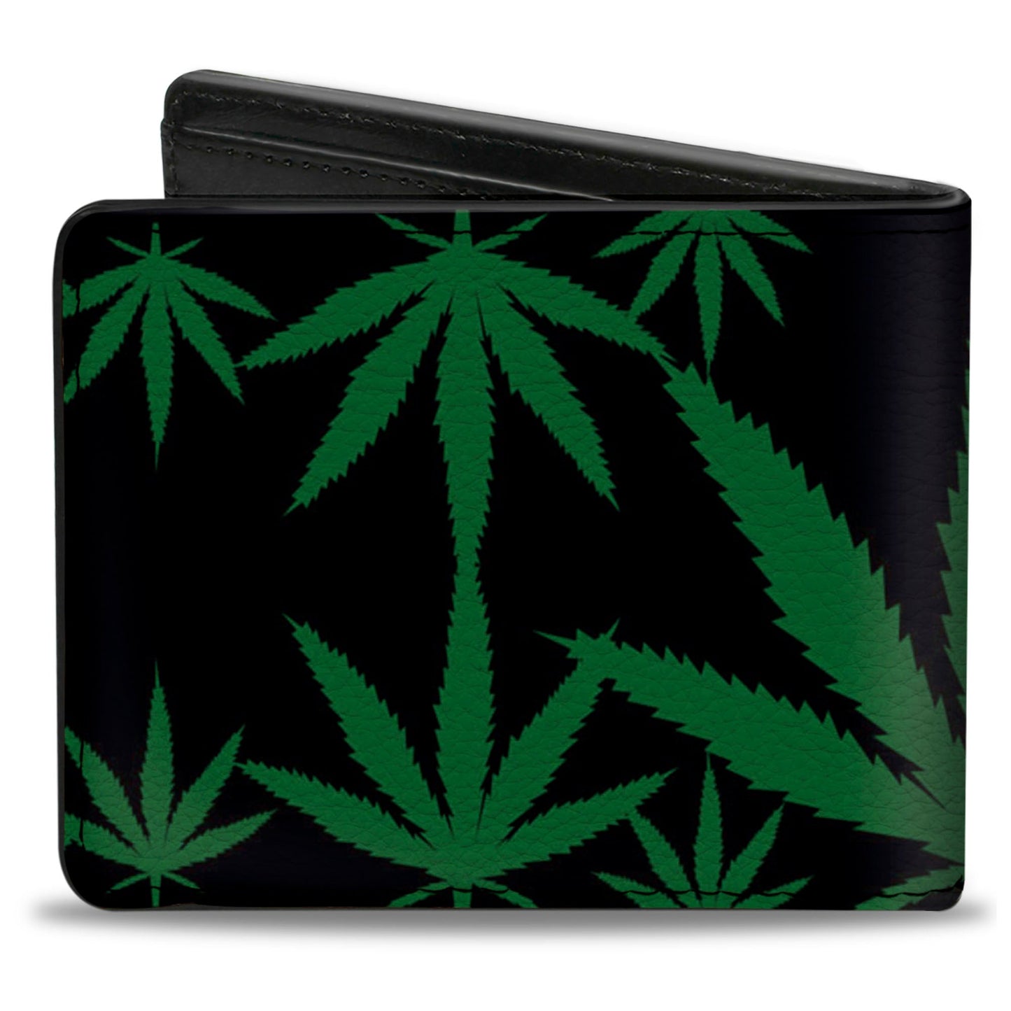 Bi-Fold Wallet - Marijuana Leaves Scattered Black Green