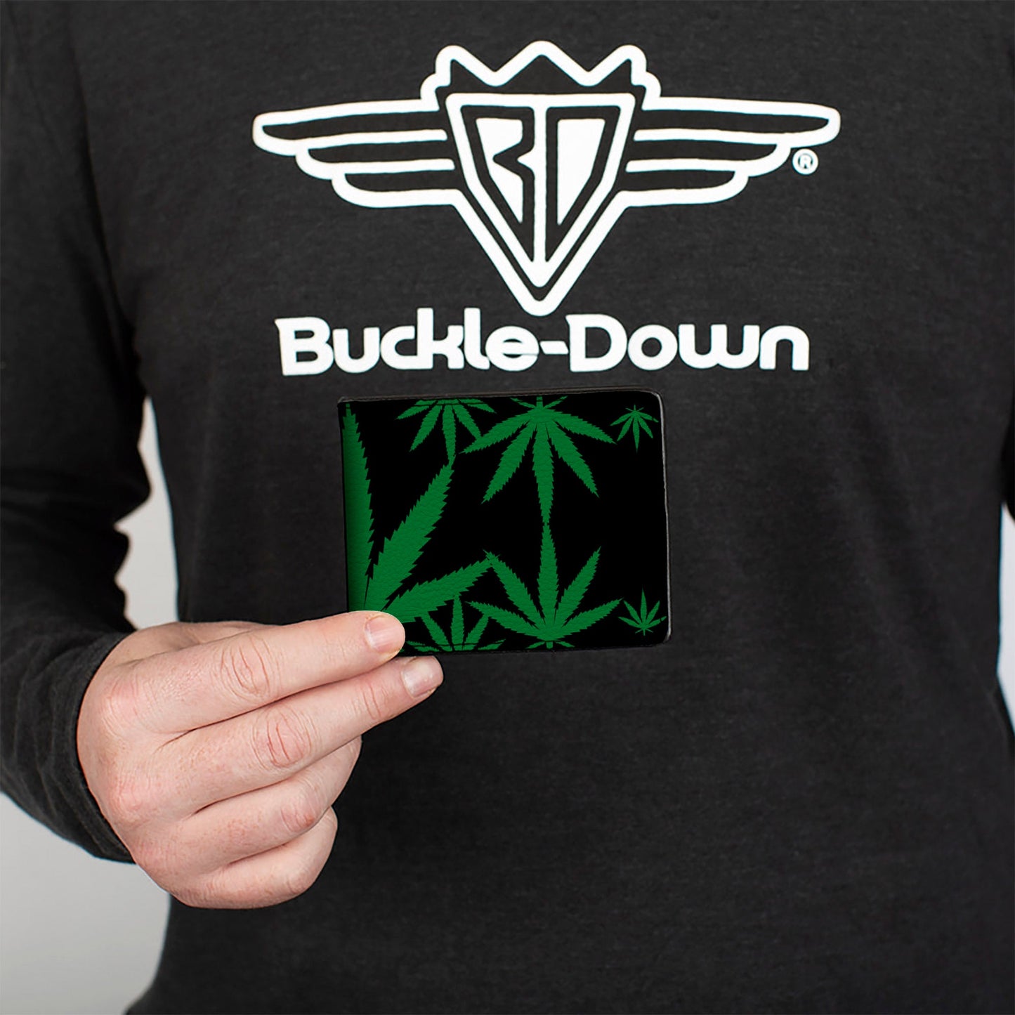 Bi-Fold Wallet - Marijuana Leaves Scattered Black Green